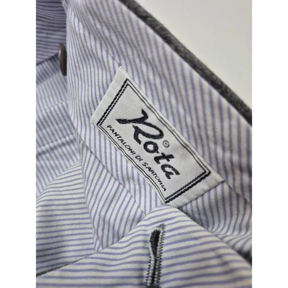 Rota Pantaloni Pants Mens 31x29 Gray Wool Flannel Flat Front Cuffed Italy 46
